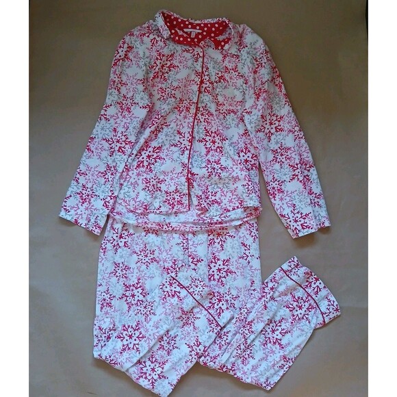 Victoria’s Secret 2 Piece 100% Cotton Pajama Set Size M Snowflakes Winter - Picture 1 of 13